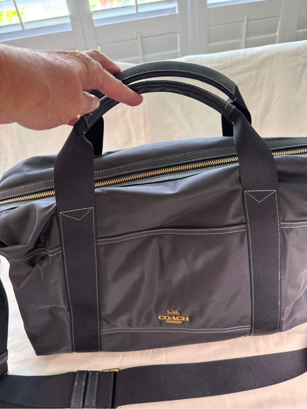 Coach Navy Blue Nylon Bag with Gold Hardware